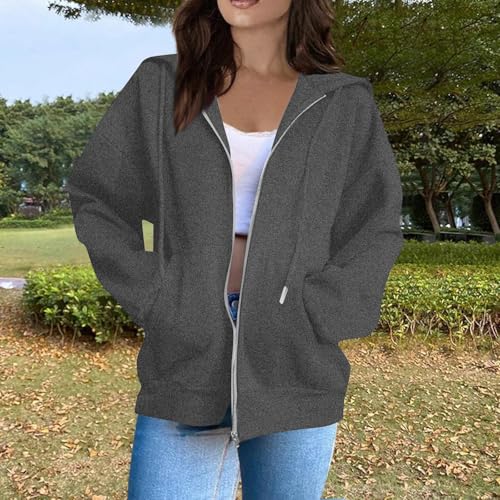 OIOLOYJM Zipper Hoodies for Women Long Sleeve Oversized Sweatshirts Y2k Drawstring Soft Jacket 2025 Fall Fashion with Pockets