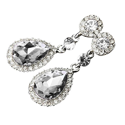 Angelof Boucles d'oreilles Femme Boucles d'oreilles Strass Femmes Bijoux De Mariage Cadeau Clips Vintage Boucles d'oreilles Gothique Fantaisie Chic (Blanc, Alliage, Rhinestone)