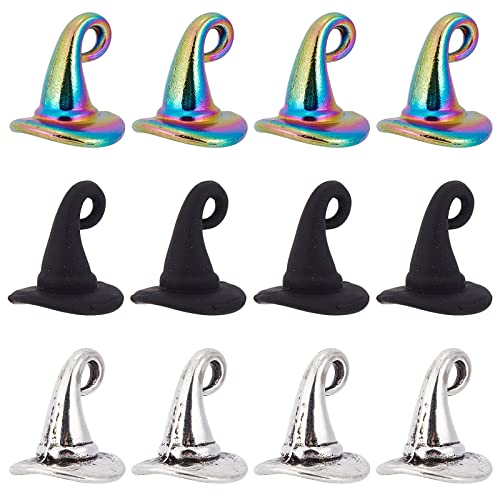 SUNNYCLUE 60Pcs 3 Style Witch Hat Charm Magic Hats Black Gothic Amulet Charm for Jewellery Making DIY Bracelet Necklace Earrings Craft Halloween Christmas Decor