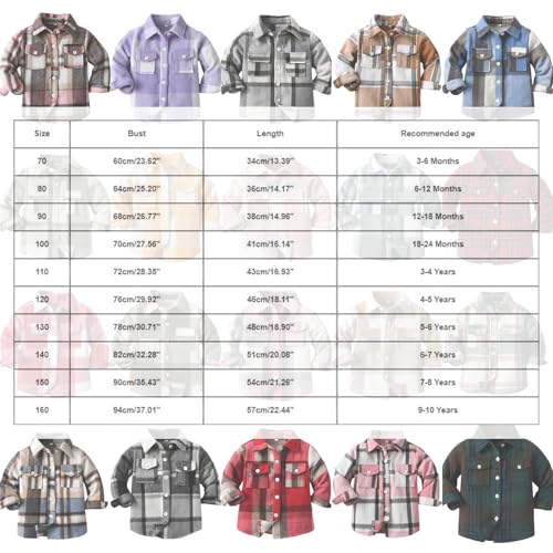 Kids Flannel Shirt Unisex Autumn Winter Plaid Brushed Lapel Jacket Long Sleeve Button Down Casual Outwear3