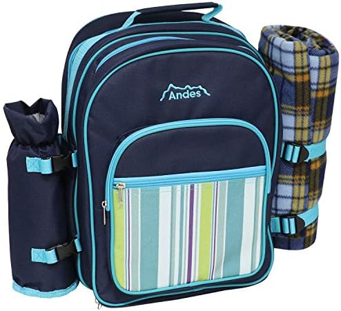 Andes 2 Person Deluxe Picnic Set Hamper Backpack/Rucksack Cool Bag, Includes Cutlery, Plates, Napkins, Wine Glasses, Bottle Opener, Chopping Board
