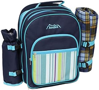 Andes 2 Person Deluxe Picnic Set Hamper Backpack/Rucksack Cool Bag, Includes Cutlery, Plates, Napkins, Wine Glasses, Bottle Opener, Chopping Board