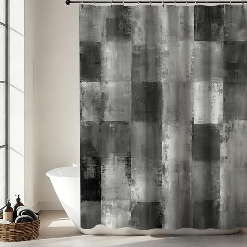 Mocsicka Grey Patchwork Shower Curtain Black and White Modern Abstract Shower Curtain Waterproof Fabric Gray Bath Curtain for Modern Grey Bathroom Decor 72 X 72 Inch