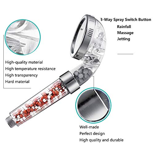 Nosame Shower Head, Filter Filtration High Pressure Water Saving 3 Mode Function Spray Handheld Showerheads For Dry Skin & Hair (White Clear（Shower Head+1.5M Extend Hose）) #TOP1