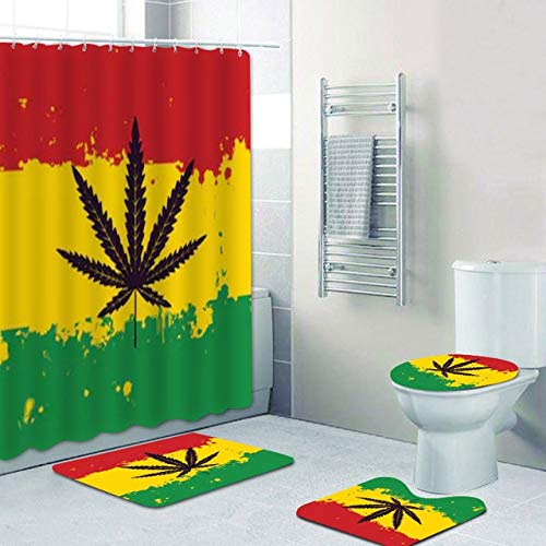 Rideau de douche étanche Jamaïque rasta avec tapis antidérapant