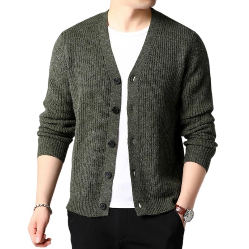 Cárdigan knitwear de hombre con cuello en V chaqueta de punto trenzado naranja corto para otoño