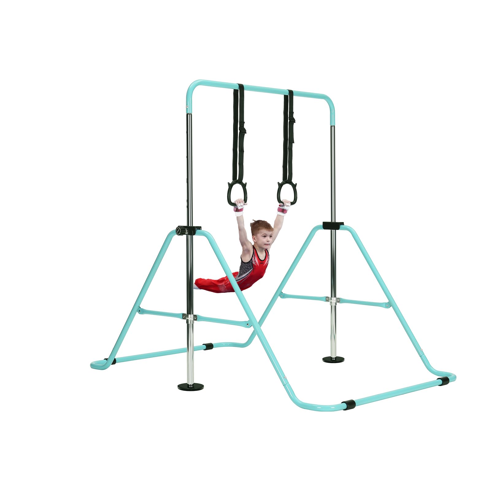 Gymnastics Bar without Mat, Adjustable Kids Gymnastics Equipment for Home, Training Kip Bar with Non-Slip Base, 5 Height Levels 31.5-51.2", Gym Bars for Children, Easy Assembly Design (No Mat, Green)