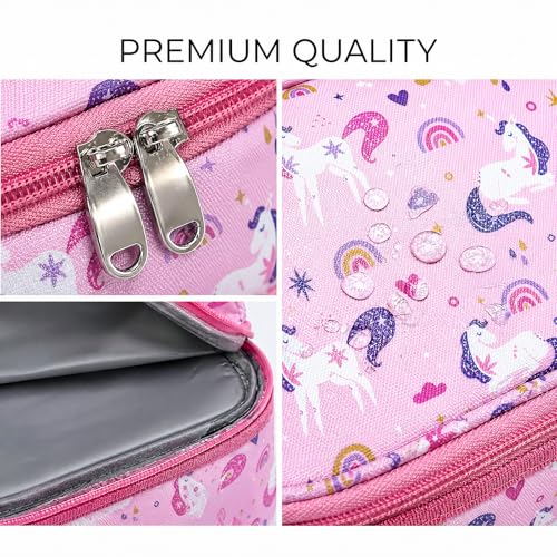 MISS BIG Kids Lunch Bag for Girls, Pink Unicorn Insulated Lunch Bag with Two-Tier Storage, Adjustable Shoulder Strap, Lunch Box Bag for Kids, School, Daycare, Picnic, Travel — view 3