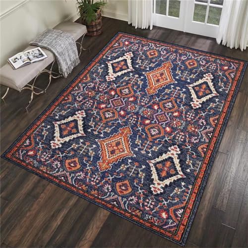 Tapis géométrique rétro bleu 140x200 lavable et anti-poussière pour grand dressing - 2