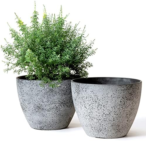 LA JOLIE MUSE Flower Pots Outdoor Indoor Planter - 11.3 inch Garden Pots Tree Planter for Patio, Deck,Garden,Rock Gray,Set of 2
