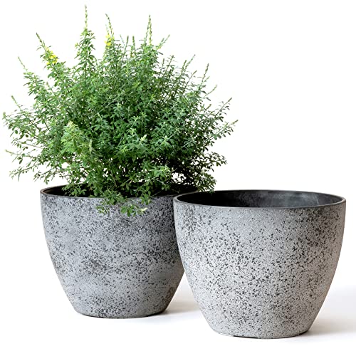 La Jolie Muse Flower Pots Outdoor Indoor Planter - 11.3 Inch Garden Pots Tree Planter For Patio, Deck,Garden,Rock Gray,Set Of 2 #TOP3