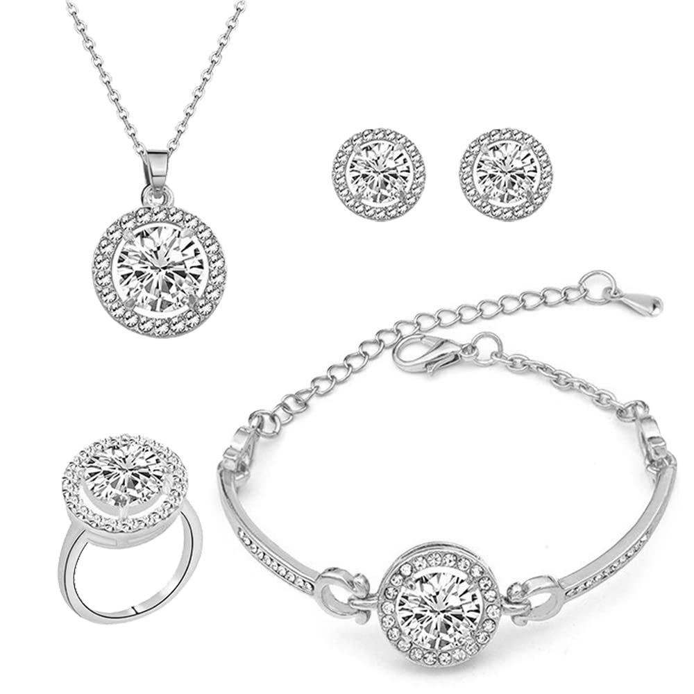 TOFBS Conjuntos de Joyas para Mujer y Niñas, Zirconia Cúbica Collar con Colgante Pendientes Pulsera y Anillo Juego de Joyas