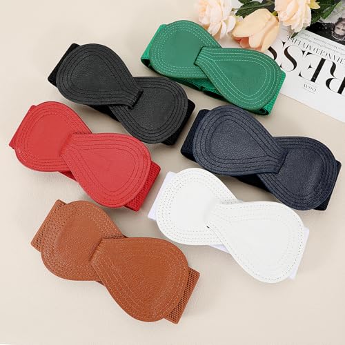 WHIPPY Women Wide Elastic Belt Ladies Stretch Dress Belt Fashion Waistband with 8-shaped Interlock Leather Buckle4