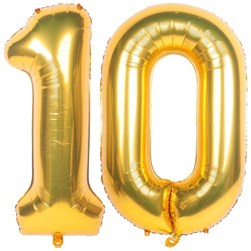 Image of 40 Inch gold Number 10 Balloons Helium Foil Mylar Balloon | Birthday Party banquet Decoration 10