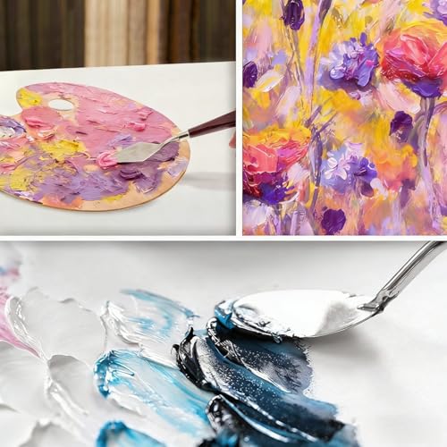 5-Piece Stainless Steel Palette Knife Set for Artists - Flexible Painting Knives & Spatulas for Oil, Acrylic, Canvas Color Mixing, Blending, Scraping, and Cake Decorating | Wood Handle