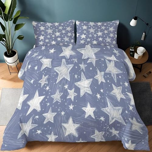 Genérico Edredon Cama 180 Estrellas Edredón Nordico Adulto sin Funda Reversible Gris Azulado Estampado Suave Ligero Transpirable Duvet 240x260 cm Incluye 2 Fundas de Almohada 50x75 cm YUe2082