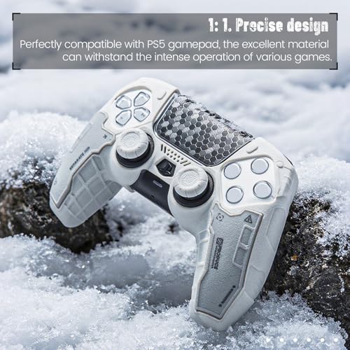 Image of GeekShare G.S.TAC Tactical PS5 Controller Skin Set, Non-Slip Soft Silicone Protective Cover Case for PS5 Wireless Controller with 2 Thumb Grip Caps and 2 Stickers (White)