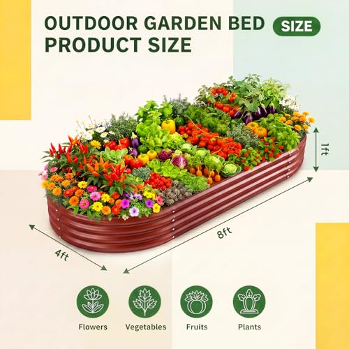 Image of Land Guard 2Pcs 8ft Galvanized Steel Raised Garden Bed, 8 x 4 x 1 ft Large Metal Raised Planter Beds, Raised Garden Bed for Vegetables, Brown