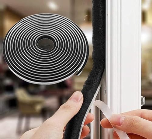 Tooperze Joint Brosse Porte, 10 M(L) x 9 mm(B) x 15mm(D), Noir, Joint Fenetrepour Lsolation Phonique Porte,Joint Brosse Adhesif, Joint Brosse Porte Coulissante, idéal pour l'isolation Contre Le Froid