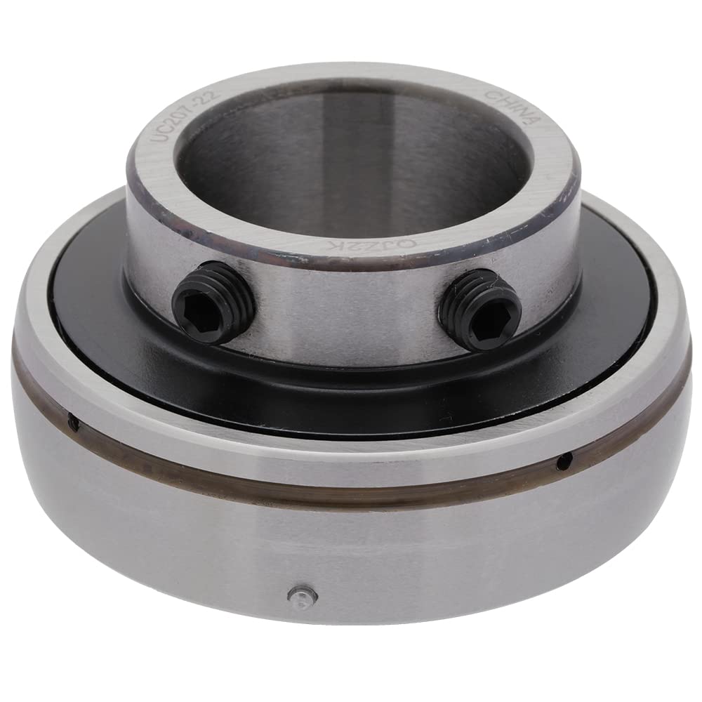 [2-Pack] UC207-22 Insert Bearing UC200 Series - 1-3/8 in Bore - 2.835 in Outer Diameter - 0.787 in Outer Ring Width - Set Screw - Relubricable