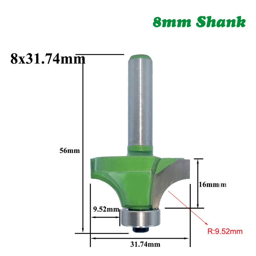6 Pezzi 8 mm Gambo Router Bit Set, punte arrotondate per fresatura a bordo arrotondato, Convesso con Cuscinetto lavorazione del legno Fresa Tools
