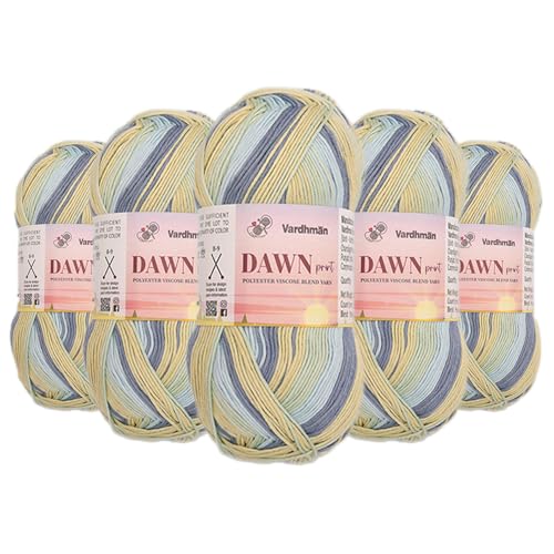 Image of Vardhman Dawn Print Polyester Viscose Soft Yarn for Knitting, Crochet & DIY Craft Projects | Ideal for Garments, Toys, Accessories & Home Decor | Pack-5 Ball, 100g Each DCD004