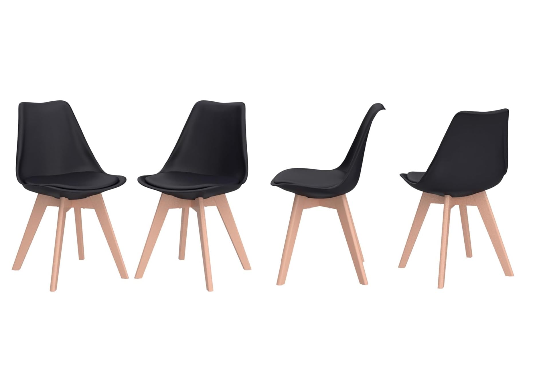 Sillas de Comedor Pack Silla Escandinava Ergonómica,pies de Madera Maciza y cojín de Espuma Suave (Nero-Pack 4)