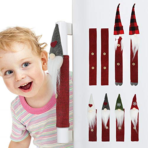 VIPITH 8 Packs Christmas Refrigerator Door Handle Covers, Santa Snowman Elk Kitchen Appliance Handle Covers for Fridge Microwave Oven Dishwasher Door Handle Protector Christmas Decoration