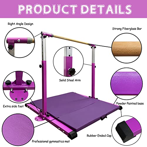 Gbvugy Gymnastics Kip Bar With Mat For Home Indoor Training,Horizontal Bar For Kids Girls Junior,Adjustable Arms From 3' thumb #3