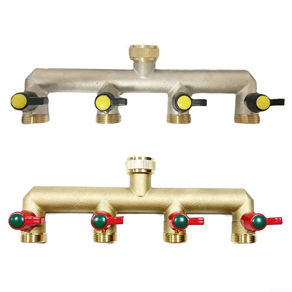 Distribuidor de grifo de agua de latón de 4 vías para manguera de jardín con cuatro salidas de 3/4 pulgadas galvanizadas