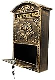 Locking Wall Mounted Mailbox - Bronze Vintage Aluminum with Rose Design Residential Secure Locking Mail Letter Box