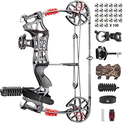 Aimdorarchery Compound Bow Kit with 100 Pcs Steel Balls 23.5”-28.5”Draw Length,30-60 Lbs Draw Weight up to 345 fps No Bow Press Needed Limbs Made in USA Limited Life-time Warranty