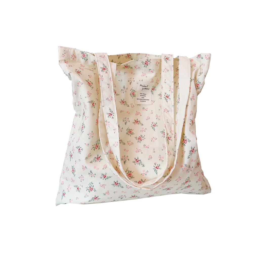 Kehpish Floral Canvas Tote Bag Double-Sided Printed Cloth Cotton Tote Floral Shoulder Bags for Beach Travel Shopping Grocery