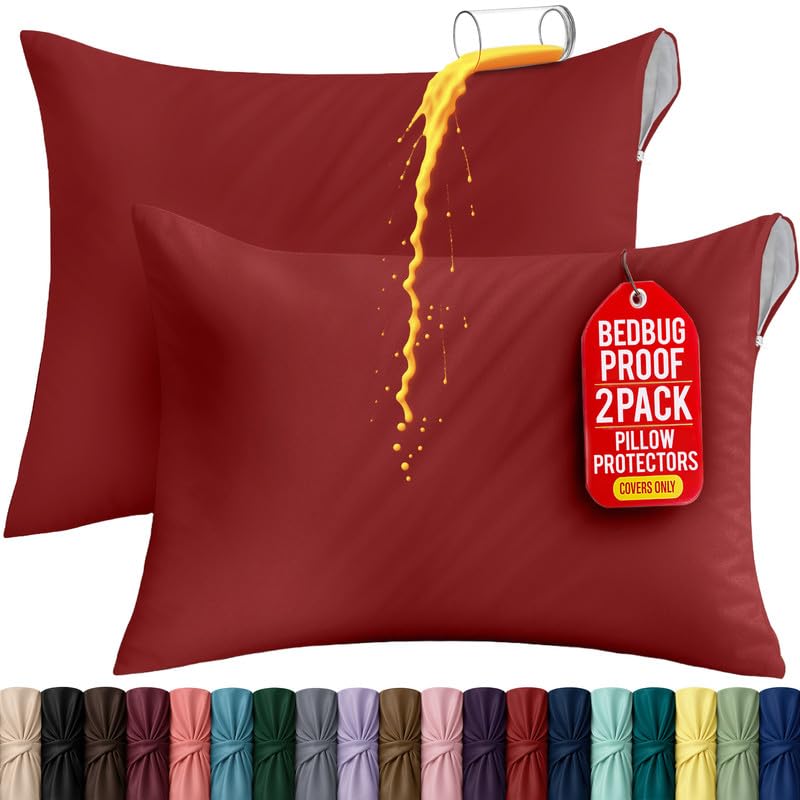 Set of 2 Pillow Protectors with Zipper Queen Size, Pillow Covers