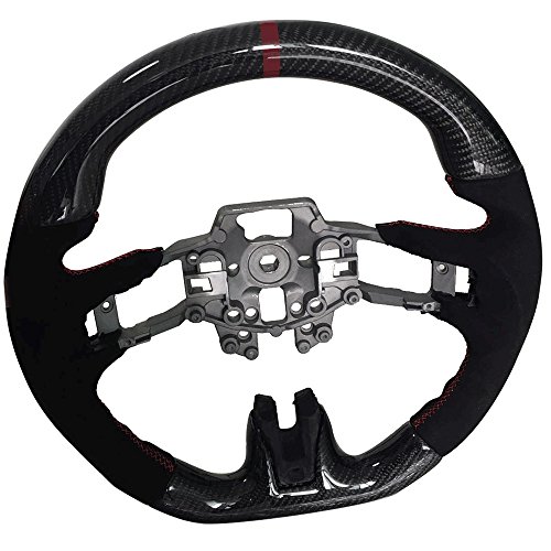 Steering Wheel Compatible With 2015-2017 Ford Mustang, V3 Style Cf Steering Wheel With Alcantara Red Ring By Ikon Motorsports, 2016 #TOP4