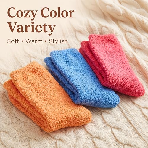 Image of Tipi Toe Womens Fuzzy Crew Socks with Anti Slip Grips Warm Cozy Fluffy Winter Slipper Socks Non Skid Home Socks for Women