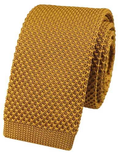 Vinesen Corbata delgada de punto con textura de color sólido para hombre, parte inferior plana, Mostaza Amarillo, talla única