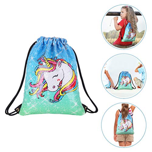 Tendycoco bolsa de unicórnio com cordão e lantejoulas, bolsa de cosméticos para lápis com zíper para