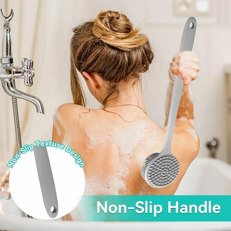Glitzn Soft Silicone Back Scrubber Shower Bath Body Brush with Long Handle, BPA-Free, Hypoallergenic, Eco-Friendly, For Men and Women (Multicolor) 4