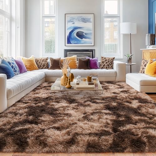 Rugs for Living Room 5x7, Soft Shaggy Modern Shag Area Rug for Bedroom, Upgrade Non-Slip Plush Fluffy Carpet for Kids Boys Girls Room Home Decor Aesthetic, Tie-Dyed Brown