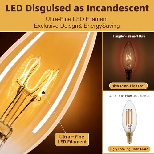 Image of Amber Candelabra Light Bulbs 40W Equivalent 4W E12 LED 2000K Dimmable 6PK