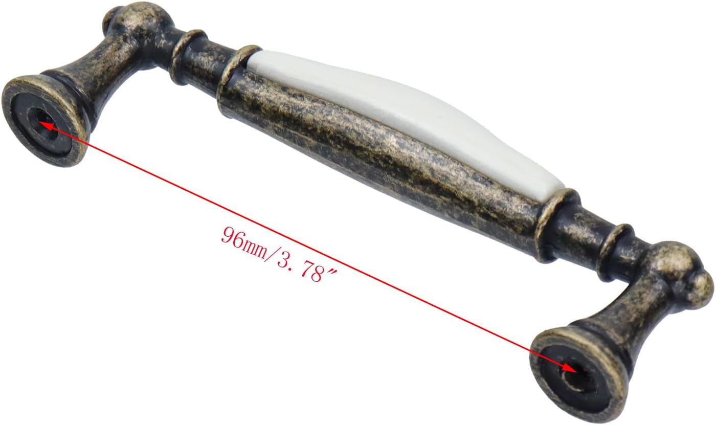 6pcs Floral Ceramic Cabinet Pulls 3.78" Holes Center to Center Drawer Pull Antique Flower Dresser Handles for Furniture Closet Wardrobe, with Screws