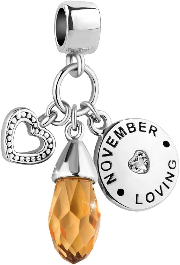 LovelyJewelryDecember Birthday Heart Love Simulated Birthstone Charms for Bracelets