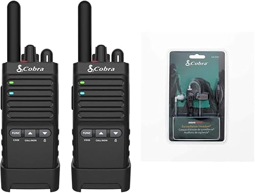Cobra Walkie Talkies profesionales PX650 (paquete de 2) y auriculares de vigilancia Cobra GA-SV01