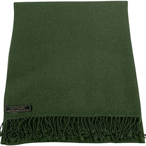 CJ Apparel Olive Green 100% Cashmere Shawl Pashmina Scarf Wrap Stole Head Wrap Hand Made in Nepal New2