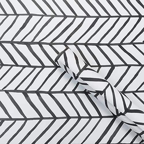 Hopeak Geometric Pattern Wallpaper, Black and White Striped Design Peel and Stick Removable Decorative Wallpaper 17.7 x 236 Inches