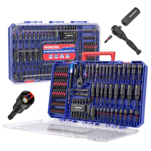 Image of WORKPRO 98-Piece Magnetic Nut Driver Set, Impact Driver Bits, Metric & SAE Cr-V Nut Drivers with Bit Holder, Universal Socket, Socket Adapter, Wing Nut Driver, Ratchet Handle, Quick-Release Extension