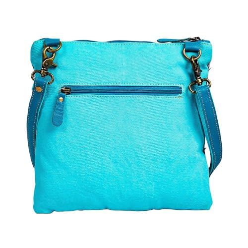 Myra Bag Crossbody Bag for Women - Western Upcycled Hairon Canvas & Leather Shoulder Handbag Blue3