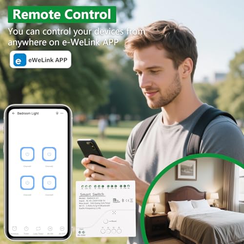 Wengart Smart WiFi-Relaisschalter, AC 85–250 V, 10 A, 4-Kanal-Trockenkontakt-Relaisschaltermodul, 2,4 GHz, Ewelink-App, funktioniert mit Alexa Google Home, unterstützt drei Steuerungsmodi