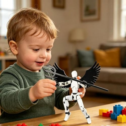 Image of 2-Piece Set Dummy 13 Action Figure, Creative Desktop Decor Set of Two, Drawing Reference and Photography Prop, White and Black Figures with Wings and Weapon